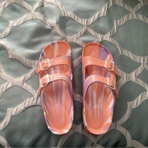 No Boundaries Orange and Purple Sandals